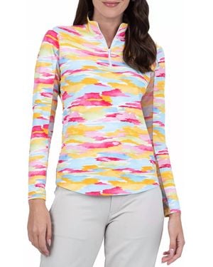 IBKUL Mock Zip Neck Top - Pink