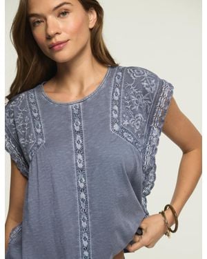 Lucky Brand Embroidered Boxy Knit Top - Blue