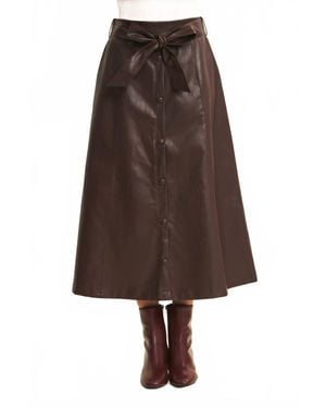 In February Sophisticated Leather Belted Midi Skirt - Brown