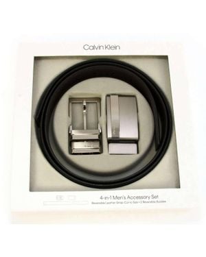 Calvin Klein Reversible Leather Belt 3 Piece Set - Metallic