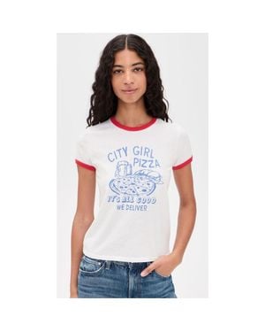 Mother The Lil Goodie Ringer Tee, City Girl Pizza - White