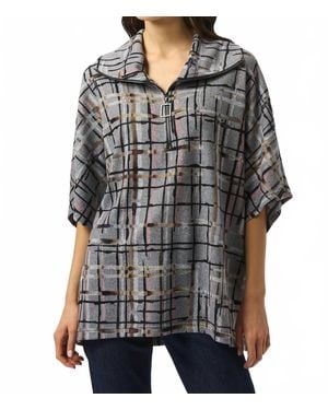 Joseph Ribkoff Plaid Print Zipped Collar Sweater Top - Black
