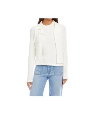 Karen Kane Ribbed Long Set-In Sleeves Jacket - White
