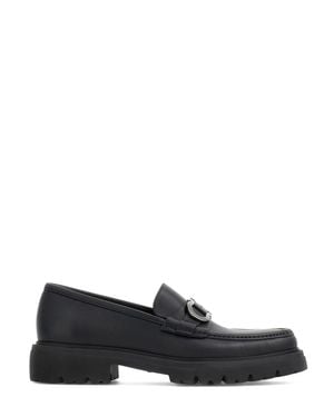 Ferragamo Chunky Rubber Sole Loafers With-Tone Buckle Detail - Black