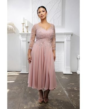 TRUEDAMES Mother Of The Bride A-Line V-Neck Semi-Formal Dress - Pink