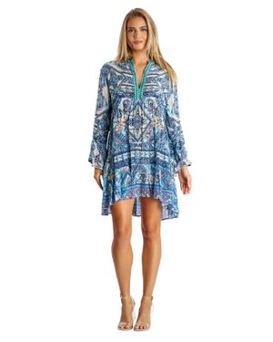 La Moda Clothing Mulett Short Collared Dress - Blue