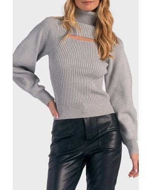 Elan Turtleneck Cut Out Ribbed Sweater - Gray