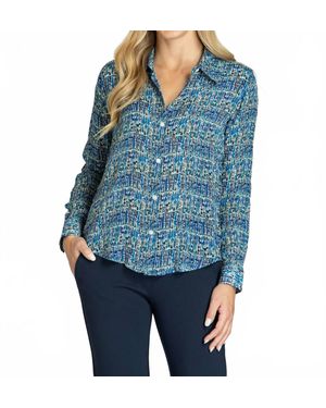 Apny Roll Sleeve Button Up Top - Blue