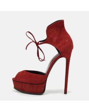Casadei Suede Camoscio Ankle Strap Sandals - Red