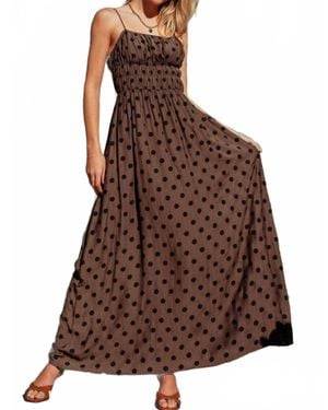 Urban Daizy Polka Dot Smocked Maxi Dress - Brown