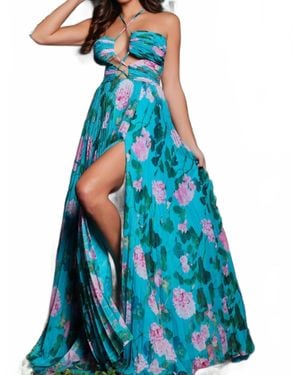 Jovani Pleated Maxi Dress - Blue