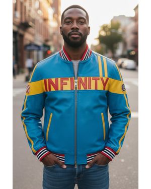 Infinity Leather Italian Leather Track Racing Bomber Biker Jacket - Blue