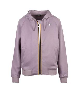 K-Way Striped Trim Drawstring Hood Zip Hoodie - Purple