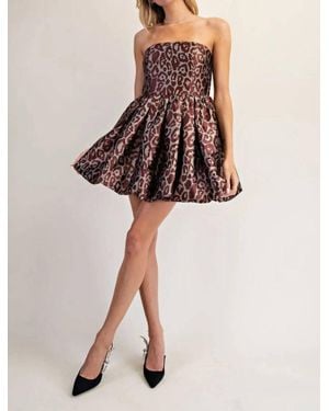 Eesome Leopard Strapless Bubble Hem Dress - Red