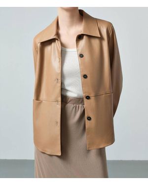 Active Basic Faux Leather Button Up Shacket - Natural