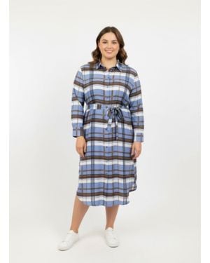 TRUEDAMES Button Front Midi Shirt Dress With Self Tie Belt - Blue