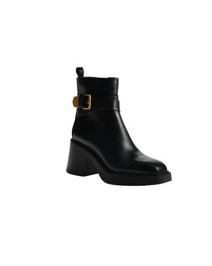 Chinese Laundry Leather With Buckle Ankle Boots - Black
