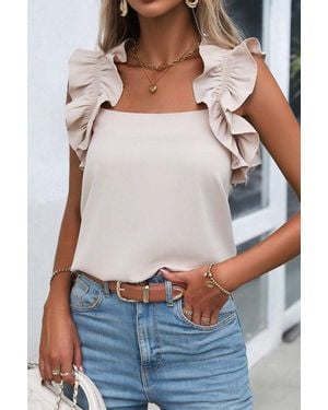 TRUEDAMES Oatmeal Solid Ruffle Trim Sleeveless Top - White