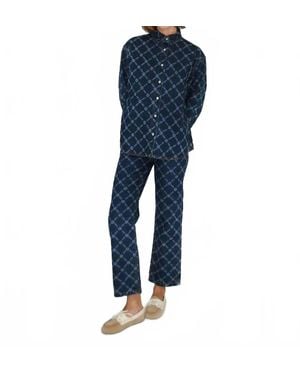 The Tiny Big Sister Flowers Grid Denim Shirt - Blue