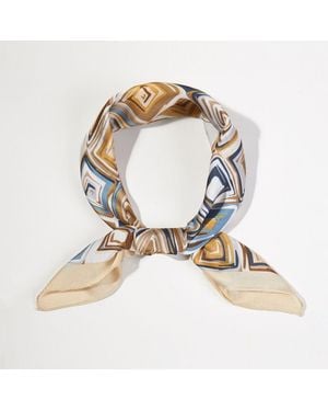 TRUEDAMES Geometric Pattern Printed Square Silky Satin Bandana Scarf - Metallic