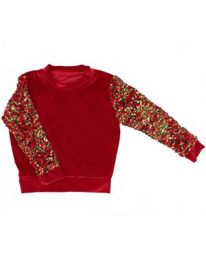 Azarhia Kid's Christmas Sequin Sleeve Top - Red