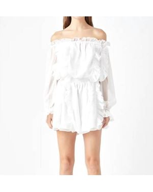 Endless Rose Off The Shoulder Ruffled Romper - White