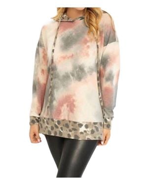 White Birch Tie Dye & Leopard Hoodie - Natural