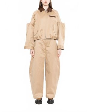 Sacai Pleated Leather-Trimmed Cotton-Twill Jacket - Natural