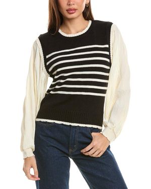 Bobeau Mixed Media Wool-blend Sweater - Black