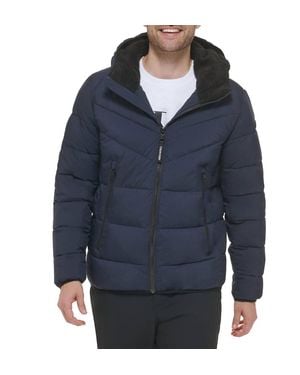 Calvin Klein Chevron Sherpa Lined Hood Jacket - Blue