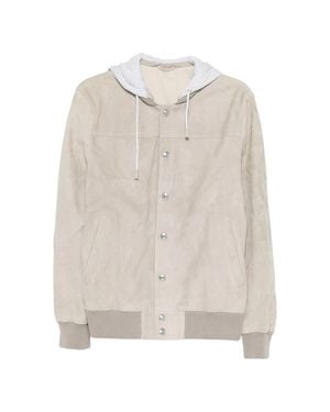 Eleventy Suede-Texture Hooded Bomber Jacket - White