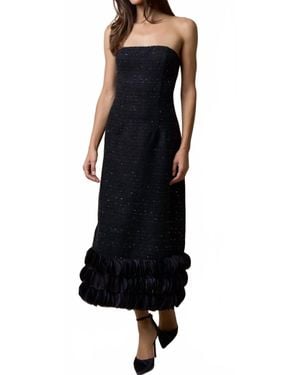 Lalavon Tweed Strapless Dress With Trim - Black