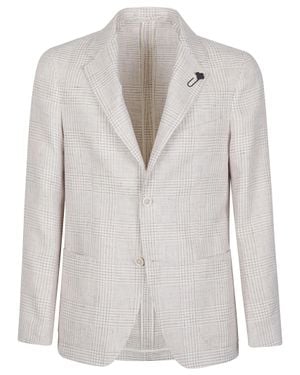 Lardini Checkered Roma Linen-Blend Blazer - White