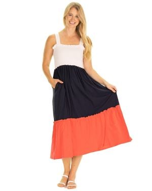 Duffield Lane Feather Stretch Cotton Tiered Midi Dress - Multicolor