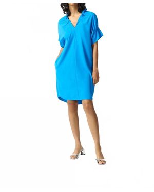 Joseph Ribkoff Ruffled V-Neck Shift Dress - Blue