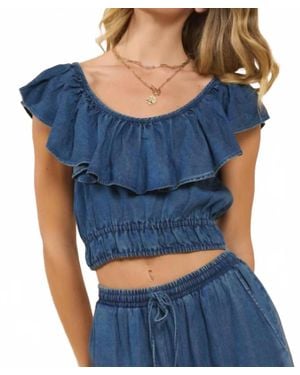 Sadie & Sage Wide Ruffle Neckline Top - Blue