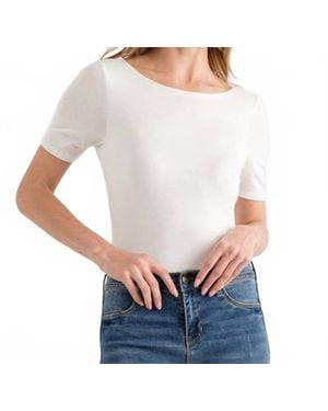 WASABI + MINT Leah Scrunched Low Back Short Sleeve Bodysuit - Gray