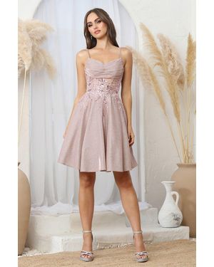 TRUEDAMES Glitter Satin Corset Short Homecoming Dress - Pink