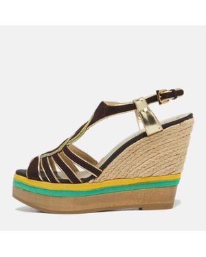 Loriblu Leather And Suede Wedge Sandals - Multicolor