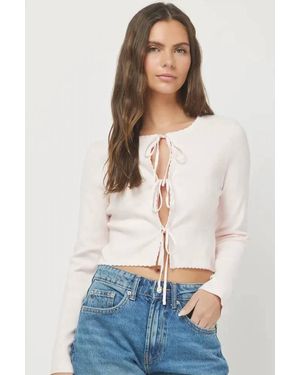 needii Long Sleeve Scallop Hem Cardigan - White
