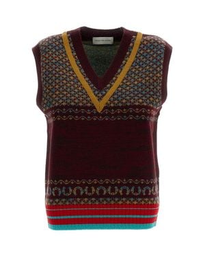 Dries Van Noten V-Neck Jacquard Knit Top - Red