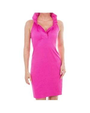 Gretchen Scott Ruffle Neck Solid Jersey Sleeveless Dress - Pink