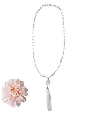 Grace + Emma Druzy Stone Pendant And Clear Beaded Tassel Necklace - White