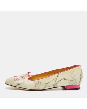 Charlotte Olympia Leather Cheeky Kitty Smoking Slippers - Metallic