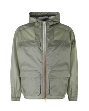K-Way Clad Extra Light Hooded Front Zip Nylon Jacket - Green