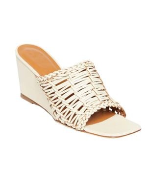 STAUD Blair Woven Wedge Slide Leather Sandals Cream - Metallic