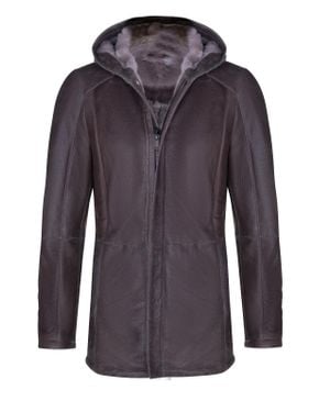 Infinity Leather Sheepskin Hooded Parka Coat-Alafaya - Purple