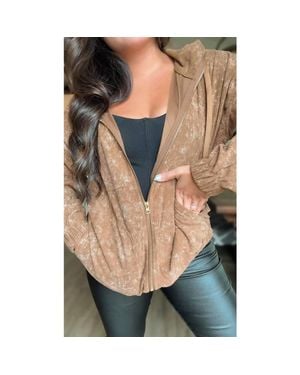 Jadyk Charlotte Corduroy Acid Wash Hoodie Full Jacket - Black