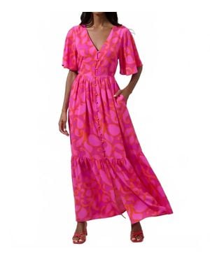Sugarlips Inara Floral Evianna Button Down Flutter Maxi Dress - Pink