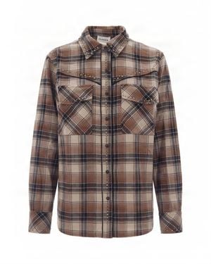 P.A.R.O.S.H. Plaid Cotton Long-Sleeve Shirt - Brown